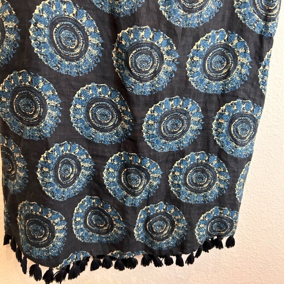 Roller rabbit blue medallion printed gypsy boho tassel linen lagen relaxed dress - Picture 6 of 9